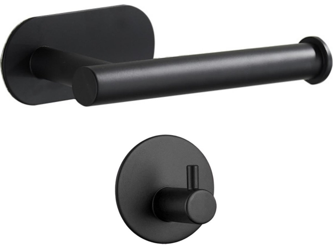 Suporte para Papel Higiênico com Gancho, Sem Buraco, Preto. ZYBLSSBB