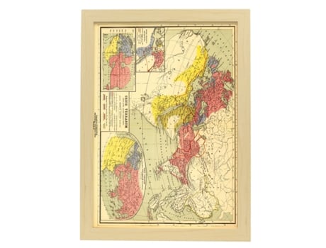 NACNIC Pósters Geográficos En Estilo Vintage. Mapamundi De 1903. Ilustraciones De Antiguos Mapamundis En Tonos Sepia. Tamaño A4, Con Marco Blanco.