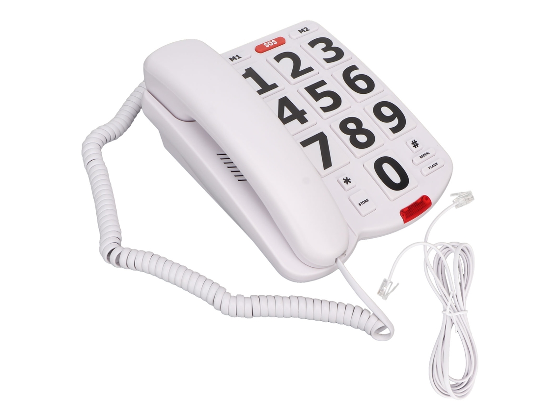Teléfono Fijo Doméstico Con Botón Grande Para Personas Mayores Con Volumen Ajustable Blanco
