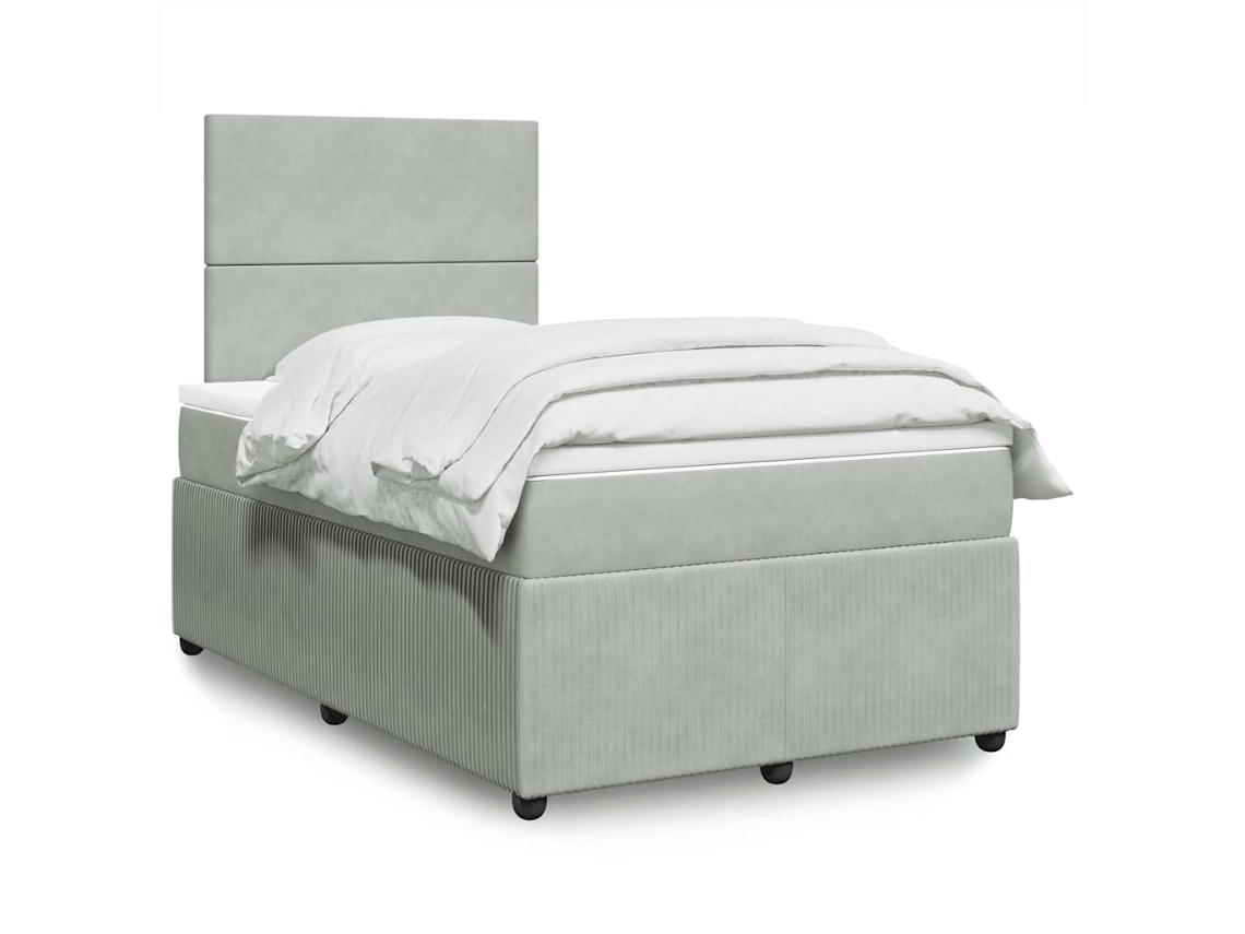 Cama Box Spring Con Colchón Terciopelo Gris Claro 120x200 Cm