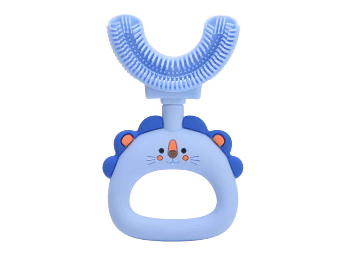 Cepillo De Dientes En Forma De U De 360° Para Una Limpieza Completa, De Silicona, Seguro Para Niños De 2 A 6 Años, Azul.