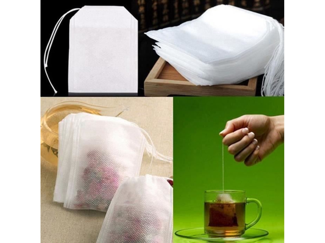 Paquete de 100 bolsas de té desechables, bolsa de filtro vacía, colador de tetera, bolsa de té blanca no tejida (5,57 CM) L0312