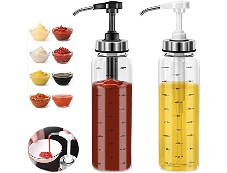 Botellas exprimibles para salsa, juego de botellas de cristal con dispensador de aceite de oliva 2x500ml, aliño de ketchup sin goteo (2x500ml) VOINEE