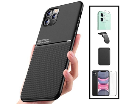 Kit Funda Magnetic + Protector 5D Full Cover + Soporte Magnético L Safe Driving Apple Galaxy M52 5G PHONECARE Negro