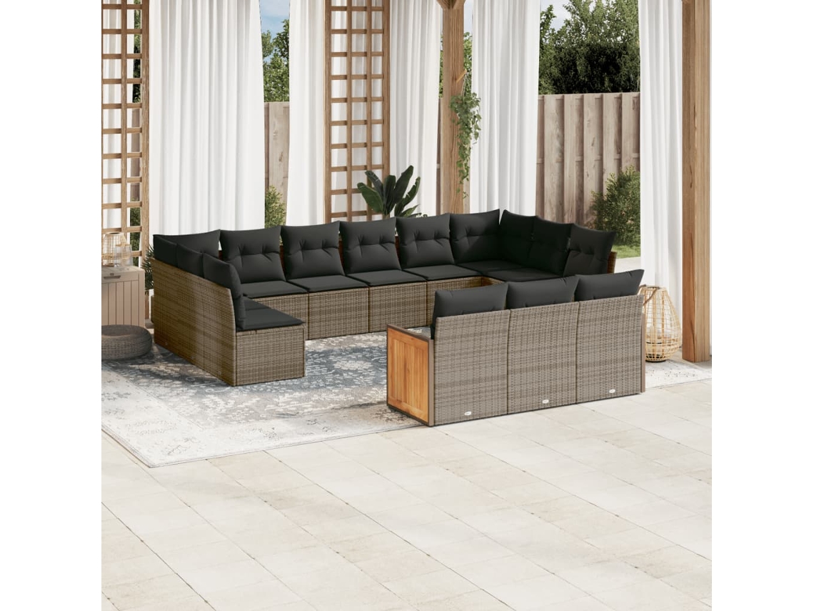 Conjunto de sofá de jardín de 13 piezas con cojines de mimbre gris DKD Home Decor
