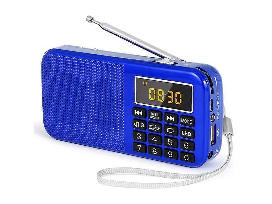 Radio portátil GOKOCO J 725 FM, recargable, digital, con reproductor USB/SD/TF/AUX, linterna, despertador y pantalla LED.