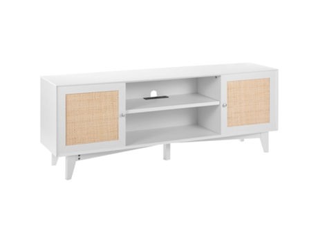 Soporte de TV VEVOR Rattan para TV Boho de 75 Pulgadas con Enchufe Incorporado Blanco