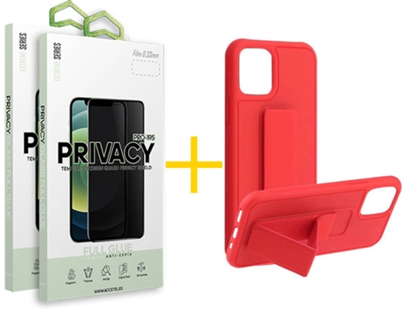 Kit Funda + Protector de Pantalla Apple iPhone 12 / 12 Pro SKYHE Cristal Templado 1286 Rojo