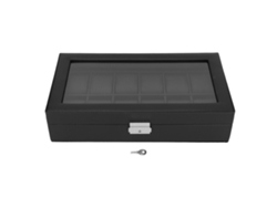 Organizador De Relojes Con 12 Compartimentos, Textura De Fibra De Carbono, Tapa De Acrílico Negro.