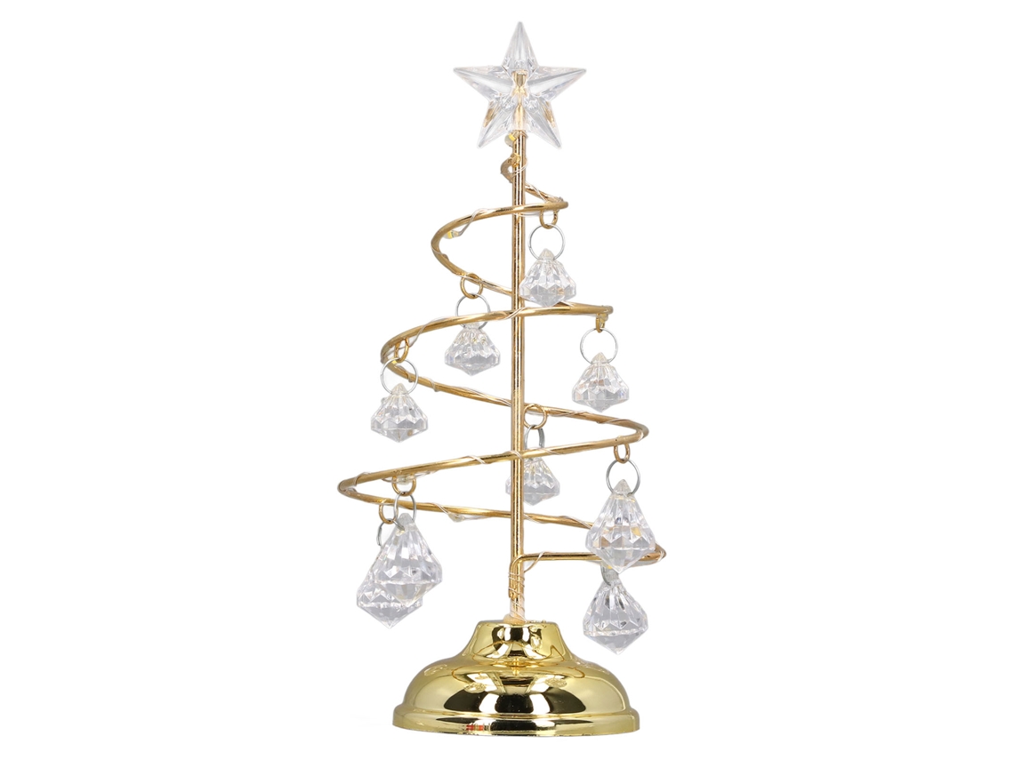 Lámpara navideña LED con pequeño cristal, color dorado cálido.