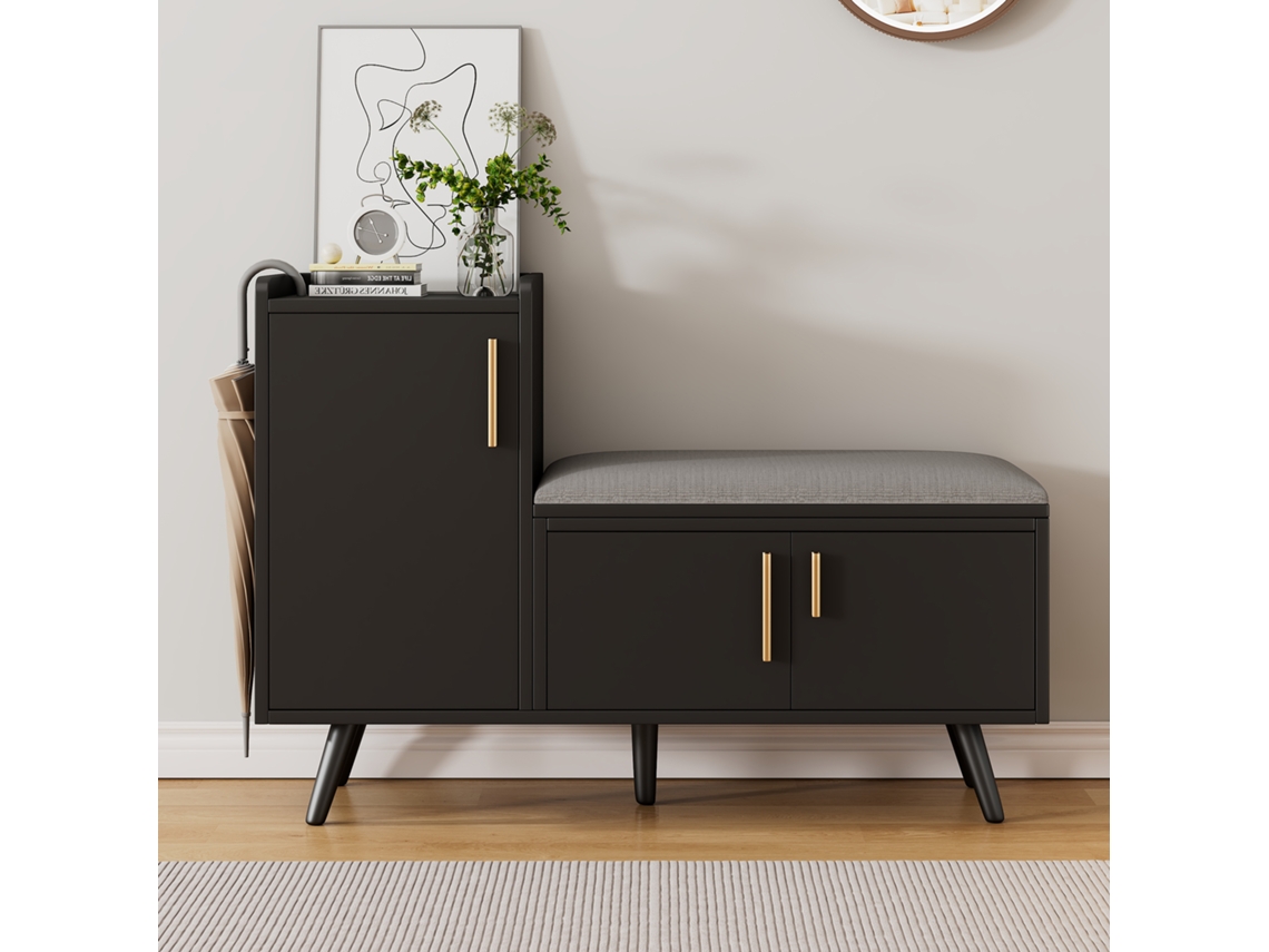 Banco Zapatero De Metal Blanco Con 3 Puertas, 100x34x69cm