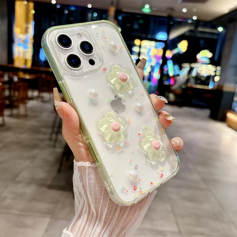 (iphone 17 Pro, Verde) Funda Para Teléfono Con Diseño De Flores 3d, Apta Para Iphone, Funda Protectora A Prueba De Golpes.
