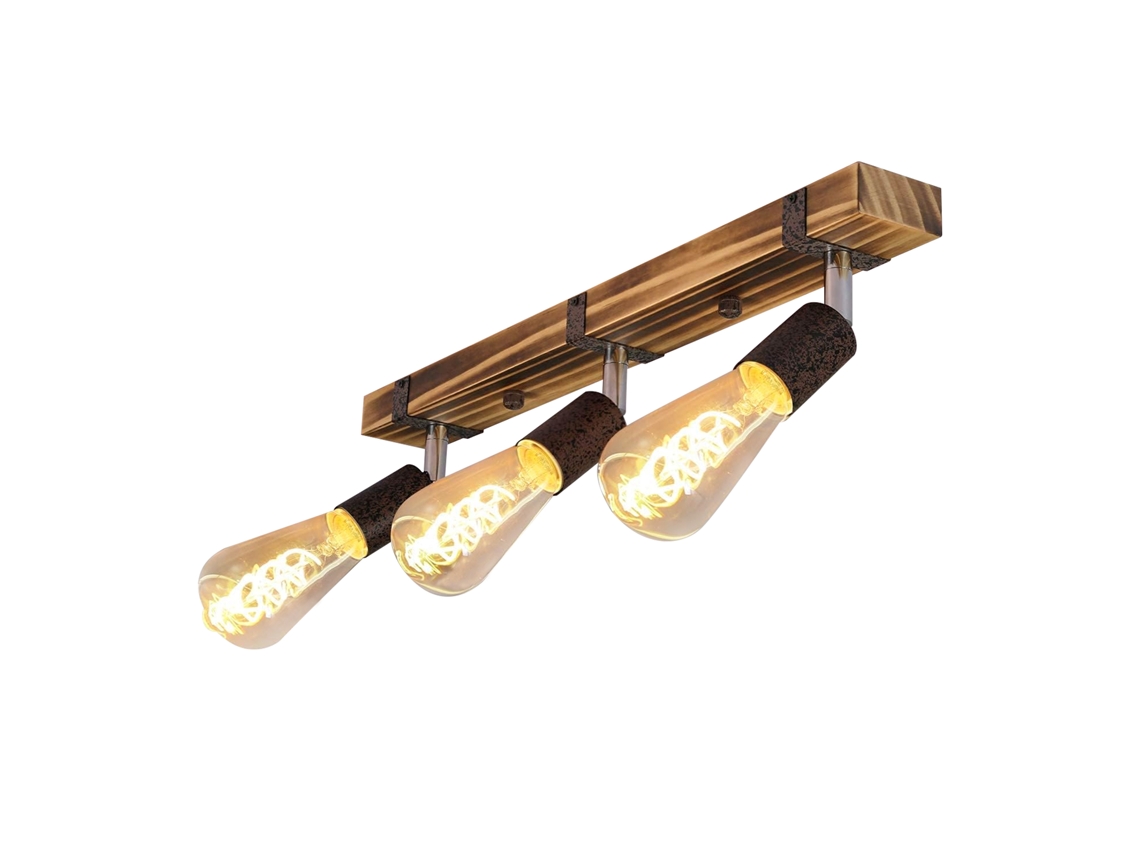 3 Focos E27 Max 25 W 55 Cm Focos Vintage de Madera con Bombilla Regulable y Regulable para Pasillo Cocina NETTLIFE