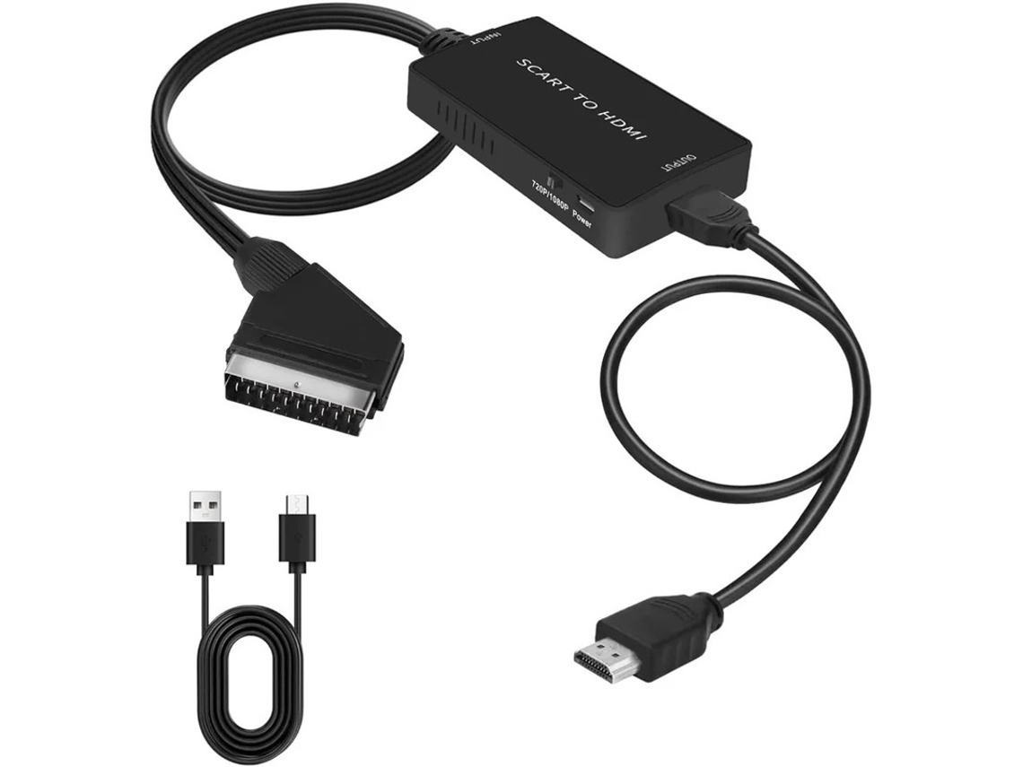 Adaptador convertidor de Scart a HDMI 1080p con cable HDMI incluido Compatible con Ps3, Xbox, Wii, STB, Vhs/vcr, Sky, DVD Pal/ntsc, Plug &amp; Play Bestvite