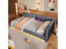 Sofá cama de 90 x 200 cm con somier de láminas, iluminación ambiental con mando a distancia, estilo gris