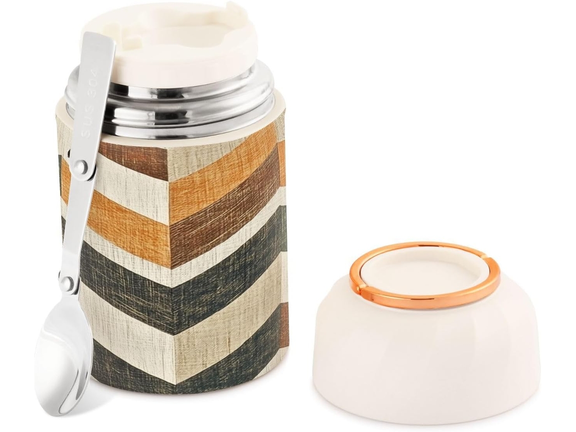 Olla térmica de acero inoxidable con diseño de curvas vintage para alimentos calientes.