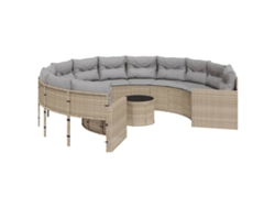 Maison Exclusive - Sofá de jardín con mesa y cojines redondos, mimbre beige