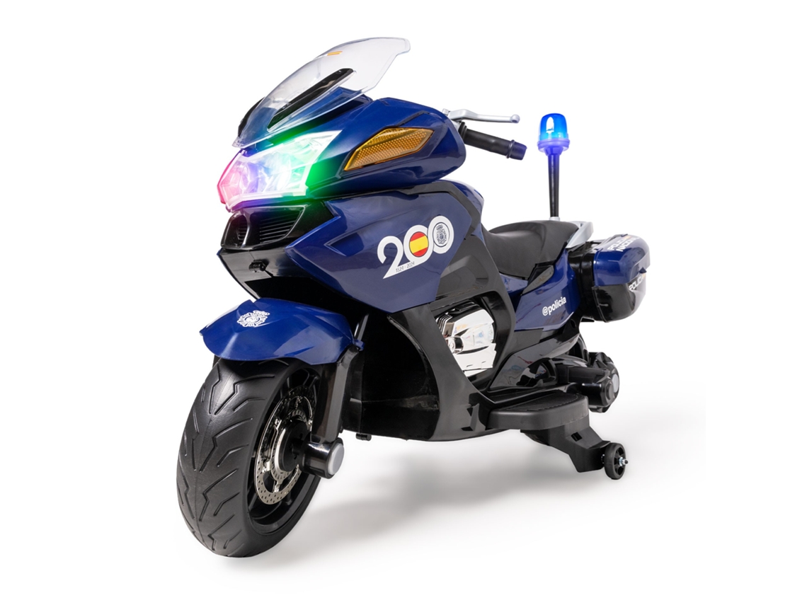 Moto Infantil de la Policía Nacional Española, Doble Asiento, Luces y Sonidos, Batería 24v, Azul, Ataa