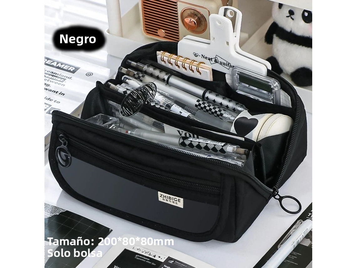 Estuche prismático de gran capacidad (negro), diseño multifuncional, tejido de alta calidad.