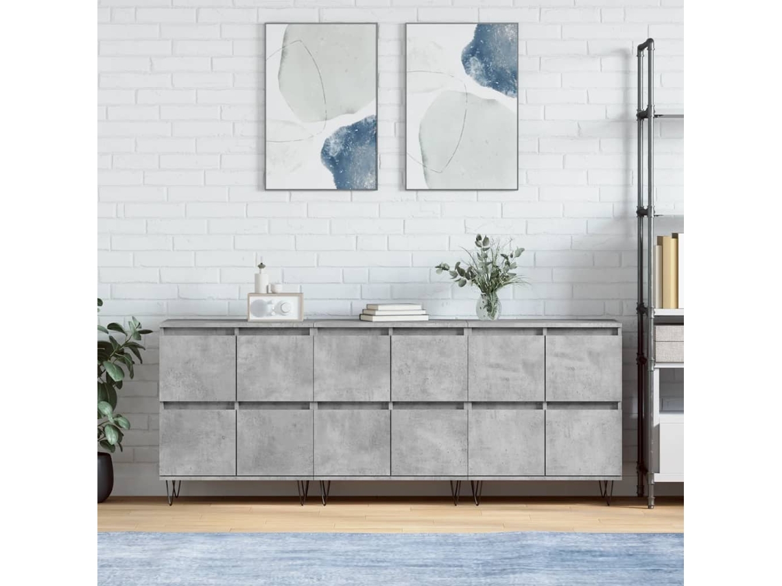 Pack 3 Uds Aparador | Mueble De Comedor | Buffetes Madera Contrachapada Gris Hormigón Wsd194123