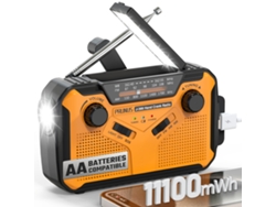 Radio de emergencia portátil AM/FM con carga solar, manivela, USB, pilas AA, linterna, lámpara de lectura y alarma SOS. Viewleaf