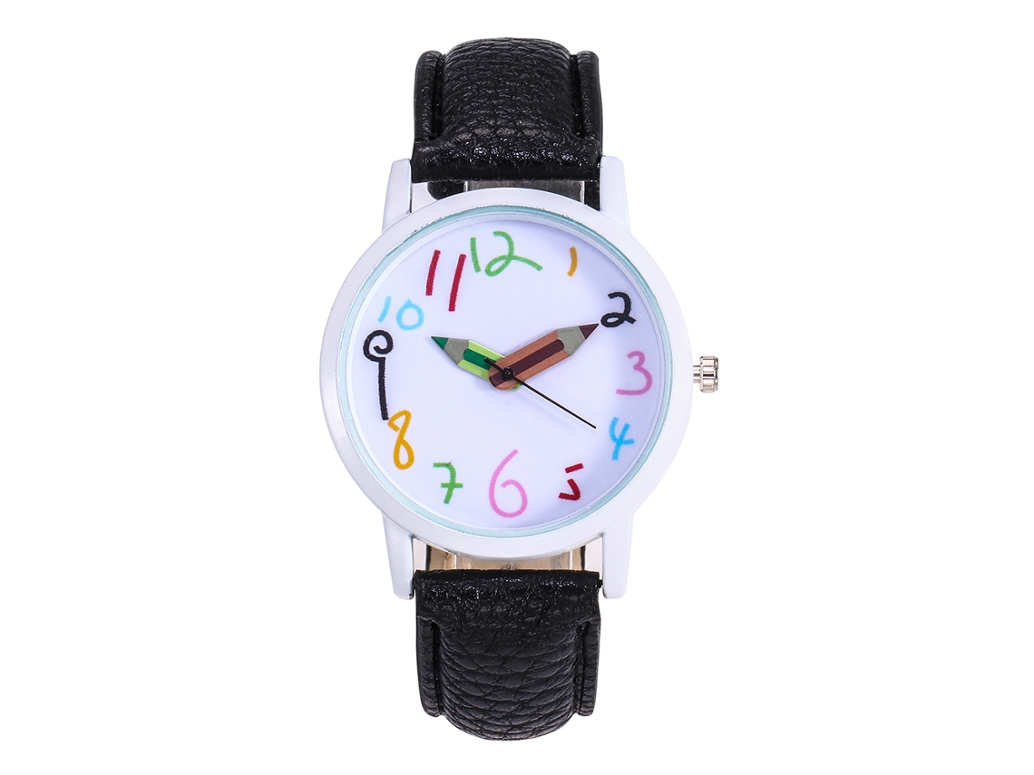 Reloj Infantil De Cuarzo Con Correa De Pu Y Aguja Lápiz Blanco Negro