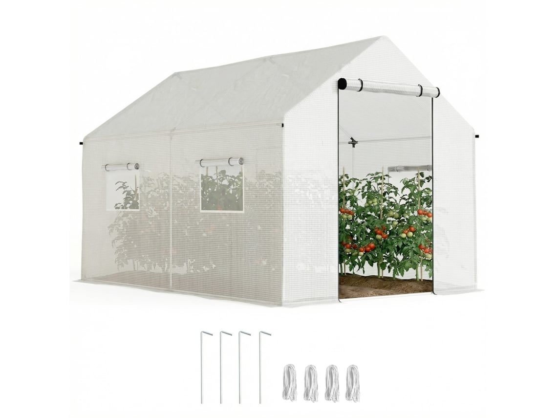 Estufa Túnel 2x3x2m 4 Janelas Porta Zíper Branca