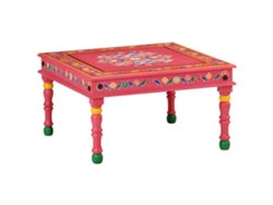 Mesa de centro retro y decorativa de diseño artesanal en madera maciza de mango, pintada a mano en rosa Dec039917