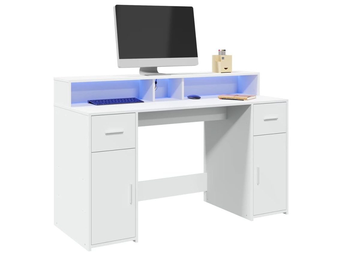 Escritorio con luz LED madera ingeniería blanco 140x55x91 cm