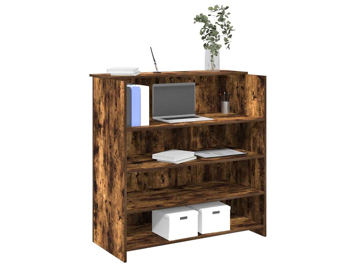 Mostrador de recepción de 100x50x103,5 cm, fabricado en madera de roble ahumado.
