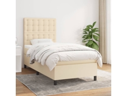 Cama Box Spring Con Colchón Tela Color Crema 80x200 Cm