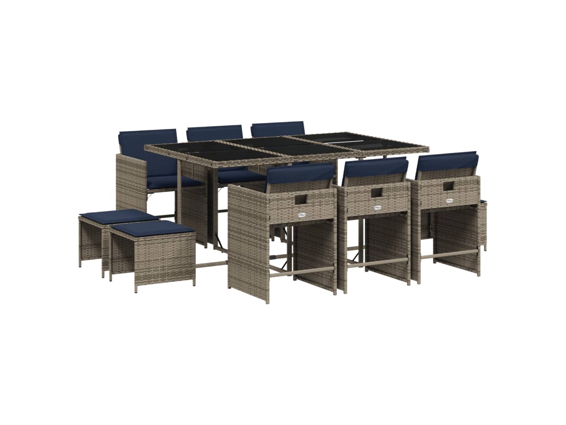 Maison Exclusive - Conjunto De Comedor De Jardín De 11 Piezas Con Cojines, Poliratán Gris