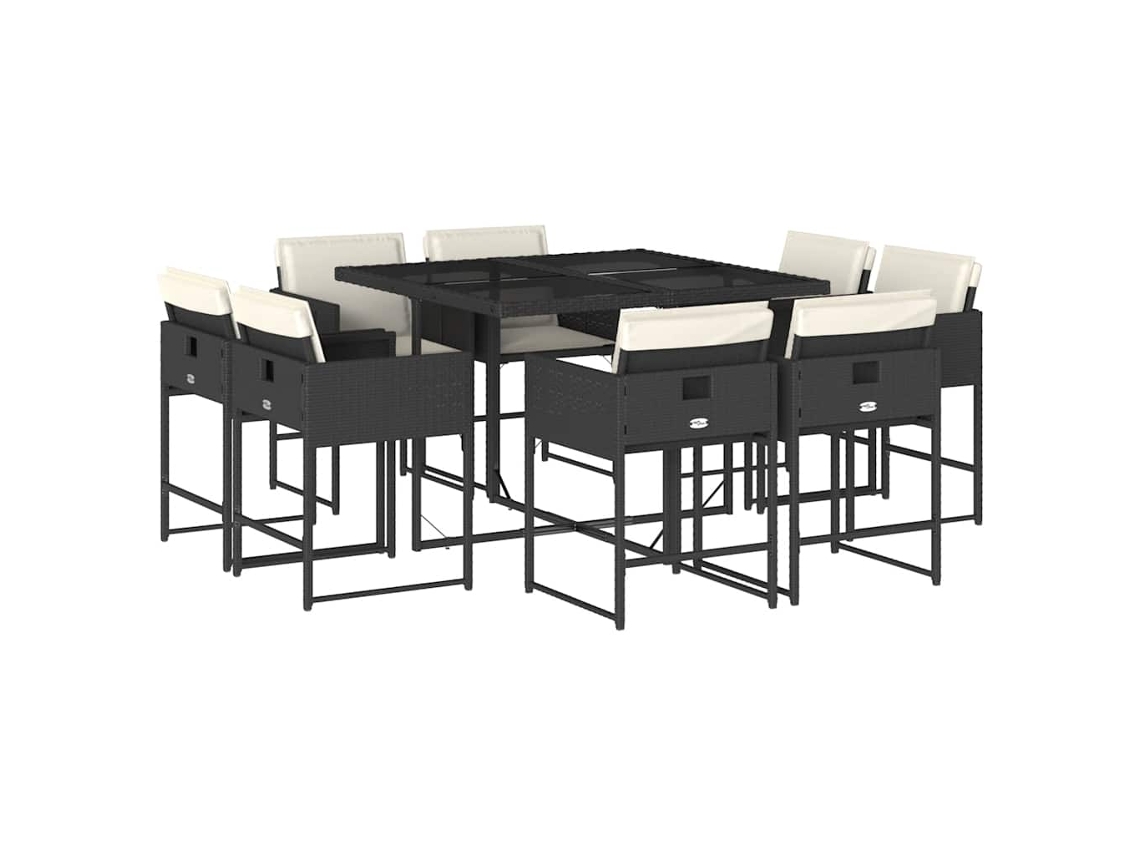 Maison Exclusive - Set De Comedor De Jardín 9 Pzas Y Cojines Ratán Sintético Negro