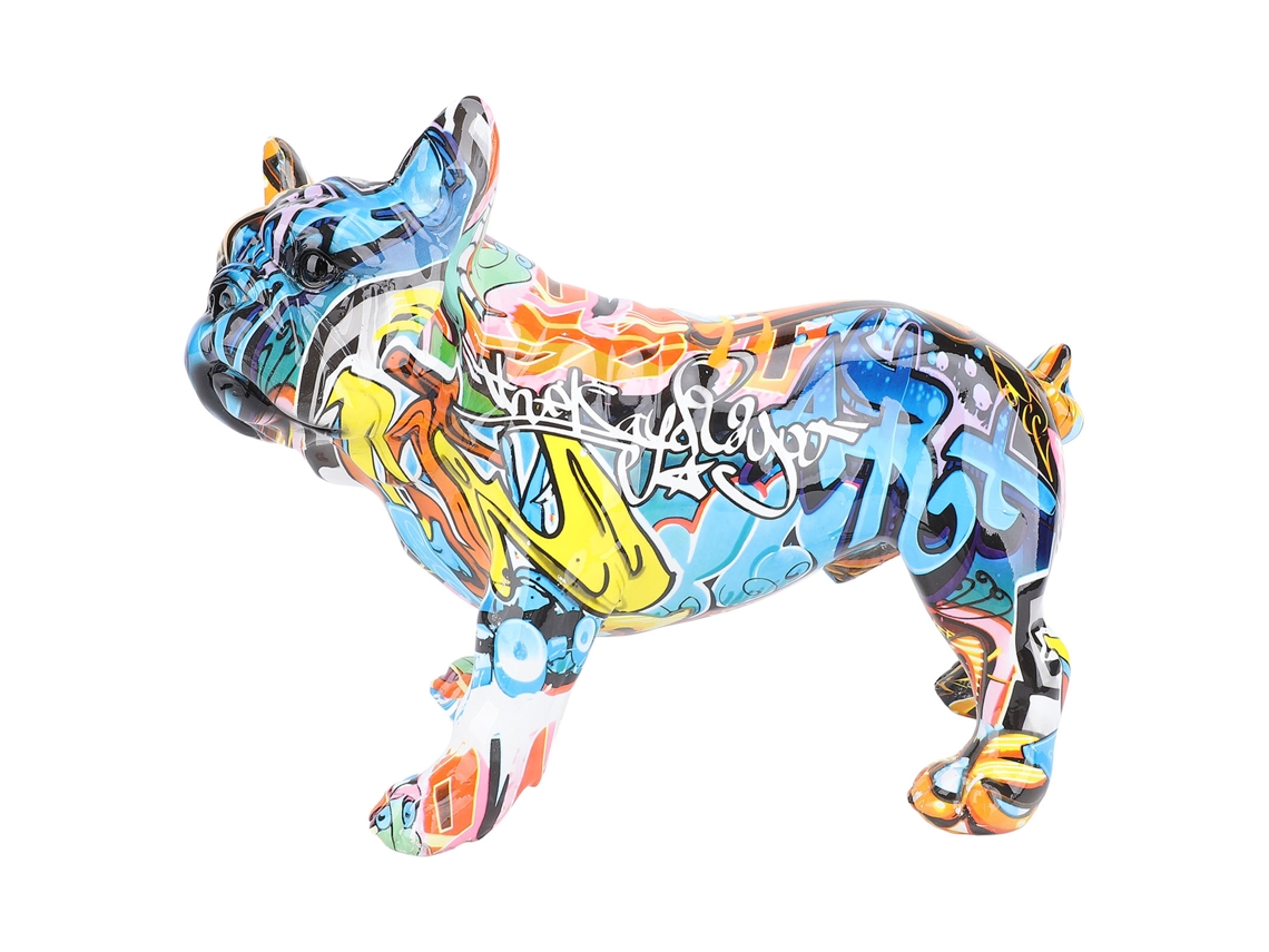 Estatua decorativa de resina de un bulldog azul con estampado de camuflaje - Diseño innovador