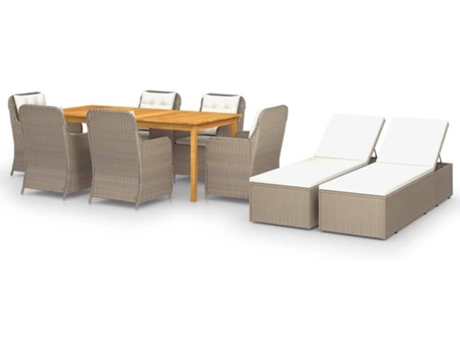 Conjunto 9 de comedor para jardín VIDAXL marrón