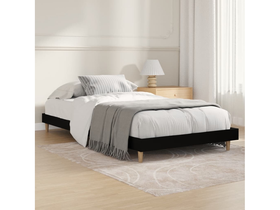 Estructura De Cama Madera De Ingeniería Negra 100x200 Cm