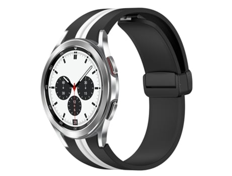 Correa de reloj inteligente para Samsung Galaxy Watch 4 Classic, correa de silicona de 42 mm con cierre magnético plegable (negro + blanco)