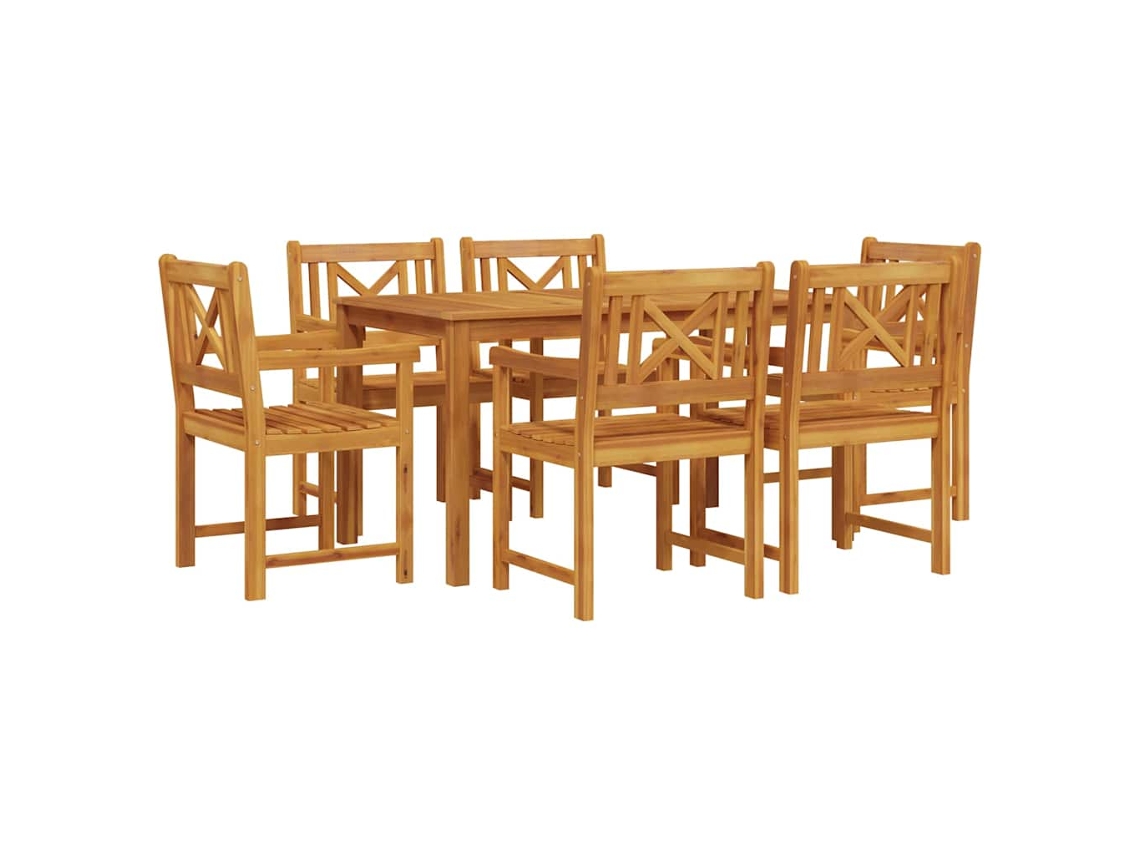 Conjunto de comedor de jardín vidaXL de 7 piezas de madera maciza de acacia