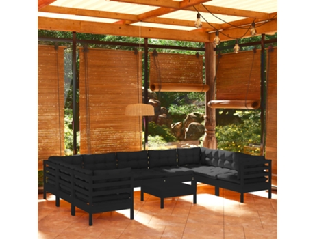 Conjunto 10 Muebles de jardín VIDAXL con cojines negro madera de pino