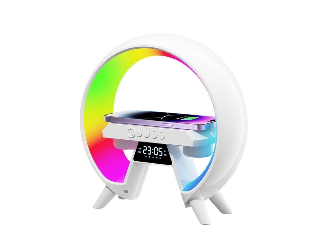 Cargador Inalámbrico Luz Ambiental Cambia Nocturna Regulable Despertador Pantalla Yemaesre Bluetooth Blanco