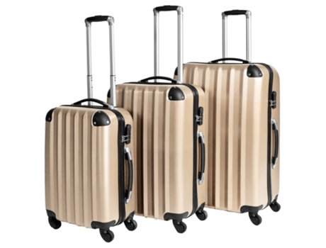 Conjunto de 3 Maletas De Viaje TECTAKE Rígidas Dorado (77.5 x 53 x 30 cm)