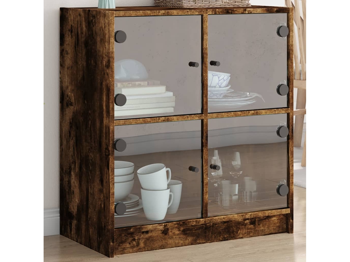 Armario Auxiliar Puertas De Vidrio Roble Ahumado 68x37x75,5 Cm