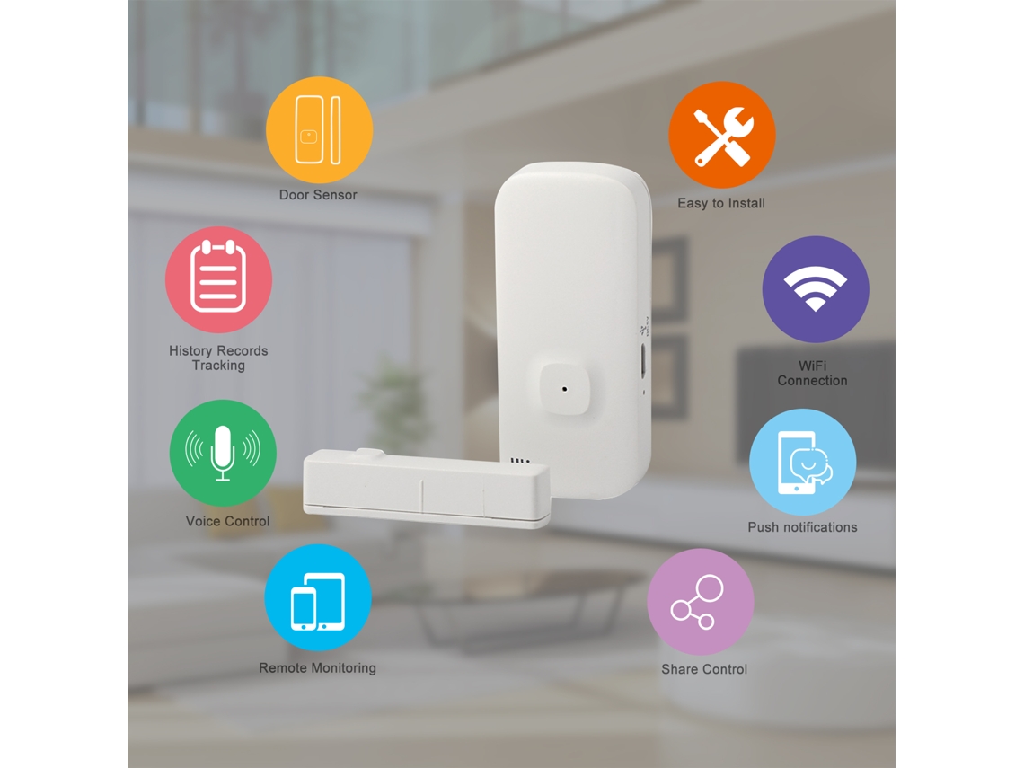 Sensor Wifi Para Puertas Y Ventanas Tuya Con Control Mediante Aplicación, Alarmas Y Seguridad. Compatible Con Alexa E Ifttt.