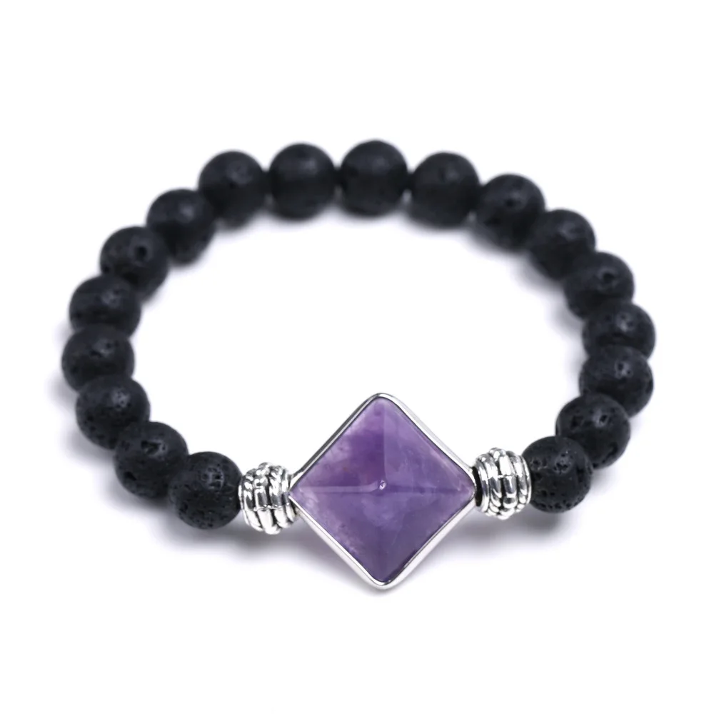(amatista) Pulsera De Pareja Con Cuentas De Cuarzo Volcánico Natural, Brazalete Curativo De Obsidiana Con Resonancia Espiritual.