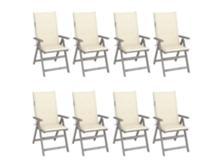 Sillas de jardín reclinables DKD Home Decor de 8 piezas con cojines, gris acacia
