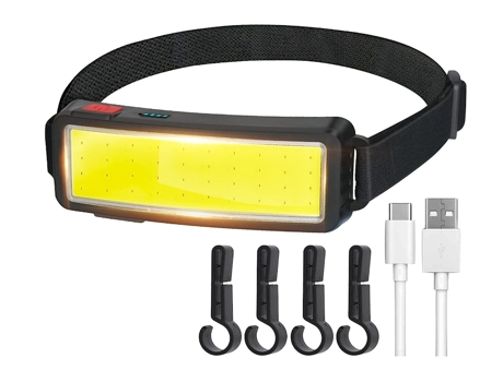 Linterna frontal LED 1200 lúmenes USB recargable COB reflector liviana, resistente al agua - Luz de trabajo para casco (negro) CHRONUS