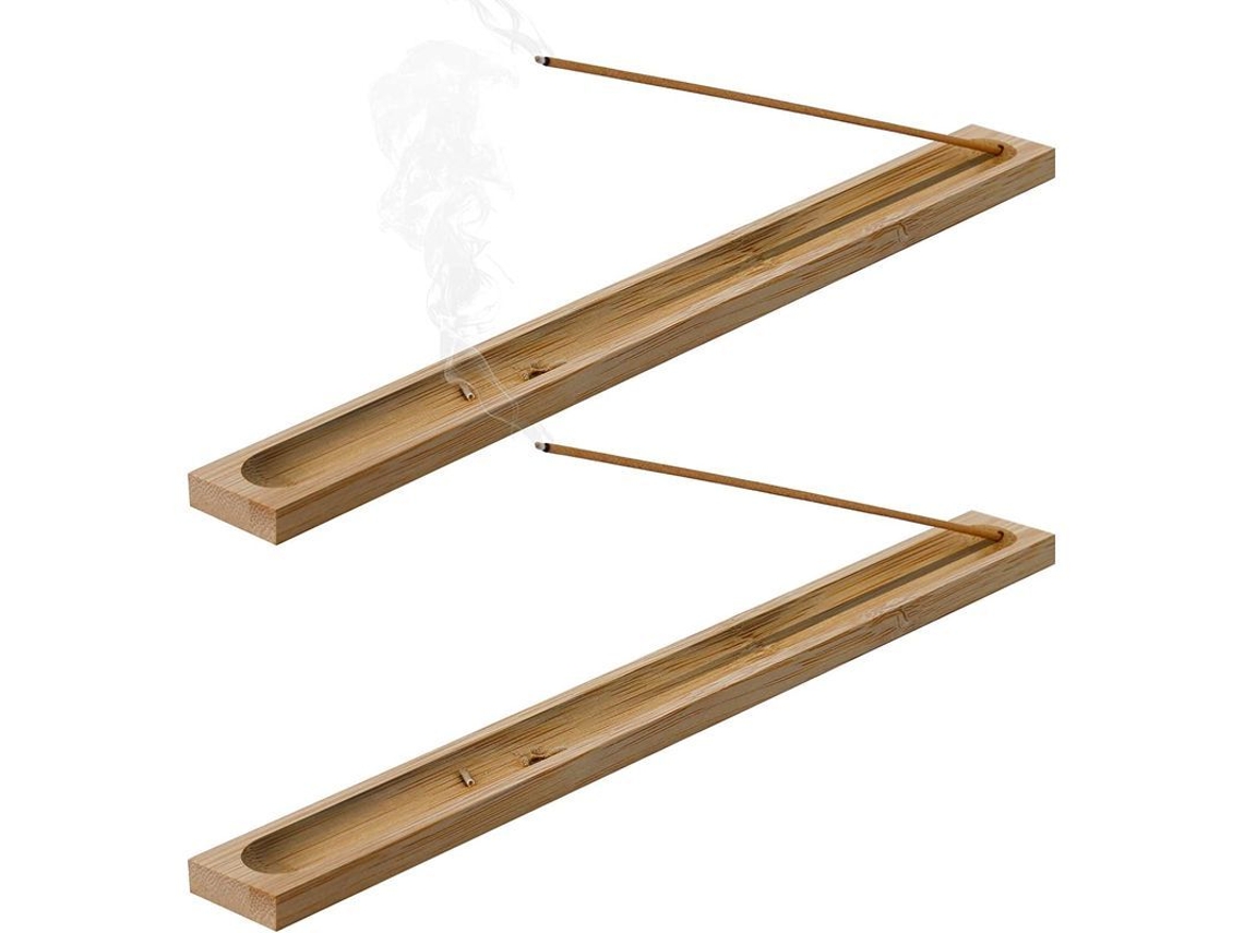 Soporte Para Incienso Ajustable De Bambú Natural Con Recolector De Cenizas, 2 Piezas, Para Uso Doméstico.