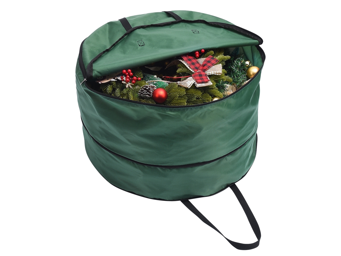 Bolsa De Almacenamiento Ligera E Impermeable De Nailon Para Coronas Navideñas, Con Doble Cremallera Y Asas Reforzadas.