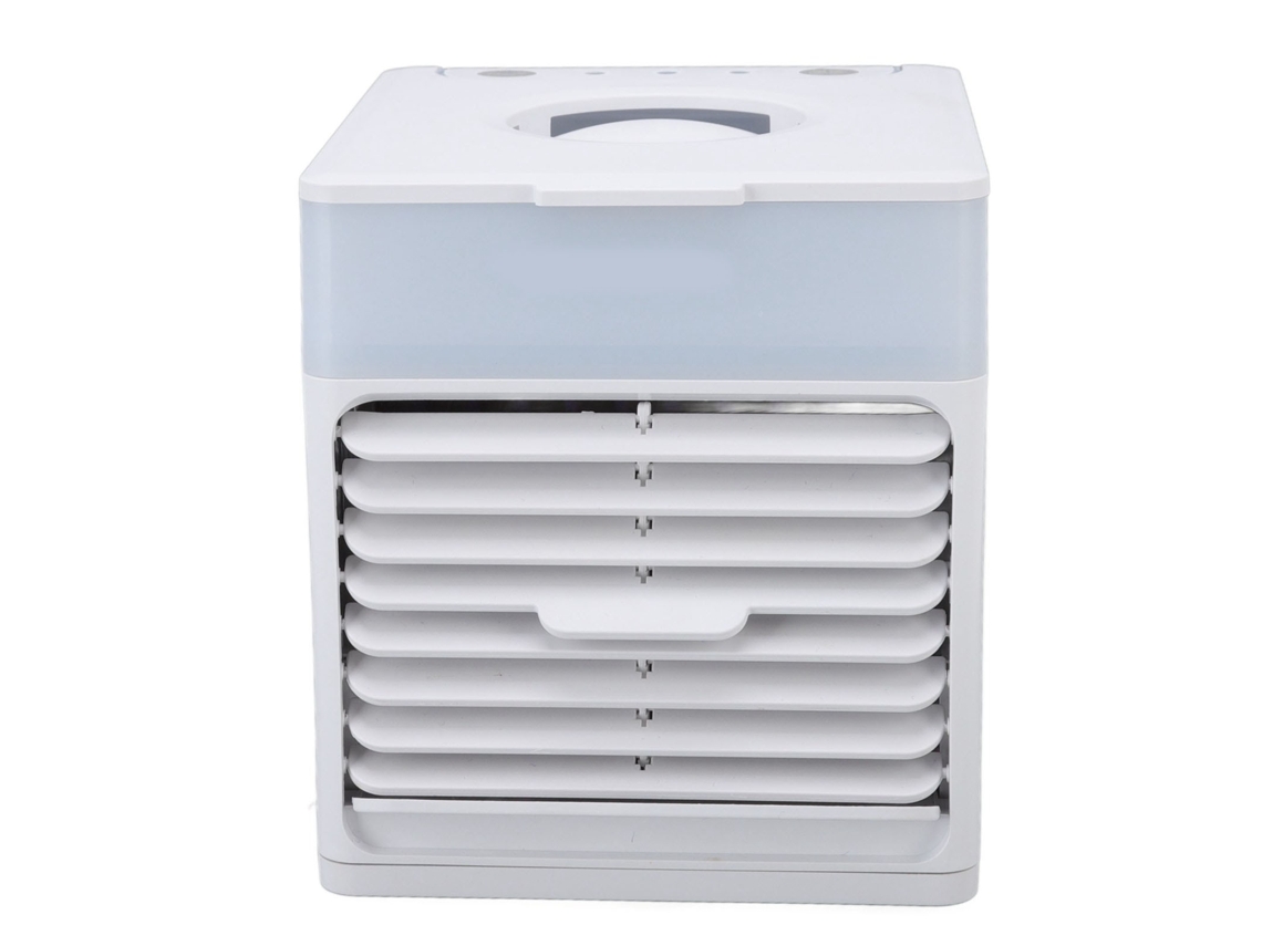 Mini aire acondicionado portátil de 500 ml con 3 velocidades y luz nocturna silenciosa.