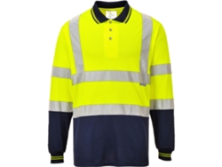 Polo de manga larga de alta visibilidad en azul marino y amarillo en contraste / XXXL